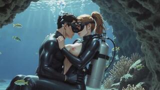 Emergency Shared Regulator Scuba Sex | Tight Coral Crevice Full Gear Passion