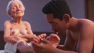 Elderly Granny Getting Feet Oiled & Licked - Sole Licking Pleasure