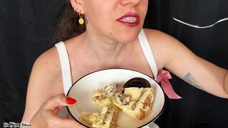 Red Lipstick Mouth Fetish Dessert Eating Close Up