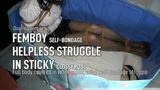 Femboy self-Bondage: Helpless Struggle in Sticky, Glossy Pool