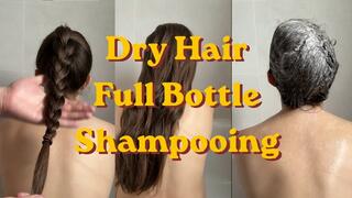 Dry Hair Shampoo - Full Bottle of Shampoo on my Dry Hair - Husband Massages Hair With Shampoo - Bathtub Hair Washing - Shampoo Bottle on Hair - Hair Washing - Long Hair - Ponytail Braid