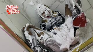 Shaving Foam Pies Monster! I Sit on It and in the Face!