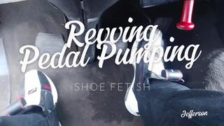 Man with shoes pumps pedals of big truck (T)