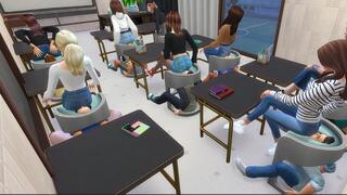 GODDESS UNIVERSITY — Class in Jeans: The Boys Serve as Chairs for the Girls and the Teacher (CAMERA POV)