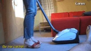Madame Caren vacuum man as carpet with white powerful vacuum cleaner