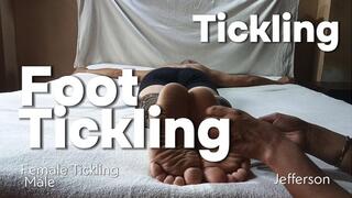 Woman tied a man face down on a bed and tickled him a lot (T)