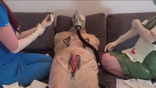 URETHRAL SOUNDING with VIBRATOR on the infected patient who's wearing a GAS MASK- medical threesome with Nurse Nastya and Nurse Camille