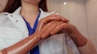 Brown surgical gloves fetish with JOI