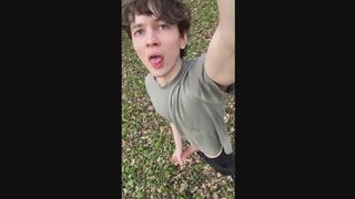 Sexy Twink Plays Risky With His Huge Veiny Cock In The Woods
