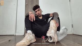 Giant Jock Boy Foot domination with long toenails and Sweaty dirty white socks for his Shrunken Straight friend (Snap fingers to shrink)