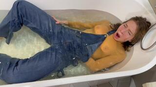 Denim Overalls and Sheer Bodysuit! Masturbation!