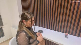 Shy girl smokes in front of you