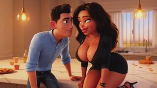 Hot Curvy Married Brazilian Wife Secretly Fucked by Young Neighbor in Kitchen Before Guests Arrive AI generated