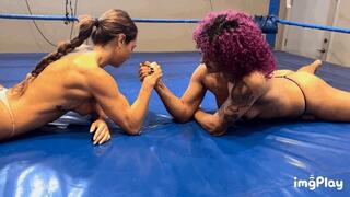 Part 1 Anastasia Vini vs Daisy Ducati in a topless competitive arm wrestling match 100% real