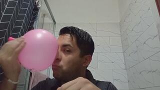 I'm blowing up a balloon and snot is coming out.