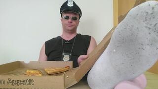 I am eating pizza and show you my beautiful males soles