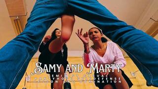 Samy and Marty feminist casual pantyhose selfdefense lesson