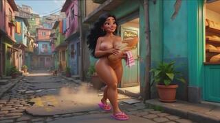 Stunning Nude Brazilian Favelada Daily Life Buying Bread Funk Dance Street Pee Supermarket Milk All Fours Pose