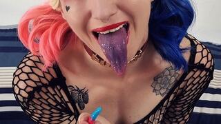 Harley Quinn Cosplay - Sloppy Long Tongue Ahegao & Spitting on Tits