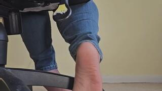 Nylons and jeans in an in office chair