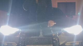 Nicotine Craving Hooked – Chain Smoking On A BMW Hood Between The Headlights