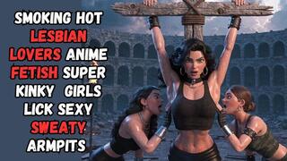 smoking hot lesbian lovers anime fetish super kinky girls lick sexy sweaty armpits of BDSM bondage bitch tied to a cross