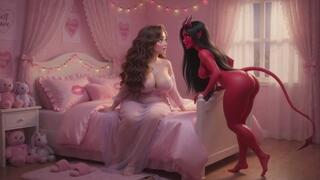Red Desire Awakens in a Pink Bedroom Passionate Summoning AI generated