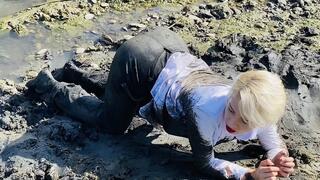 Office worker in the mud