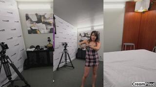 All natural brunette is super excited for her gangbang, she tries on several outfits to find the perfect one.