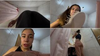 The giantess bathroom full of little men. (POV Shrunken)