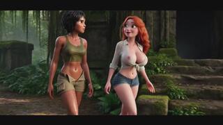 Woman Poses Sensually In Ancient Jungle During Warm Sunset AI generated
