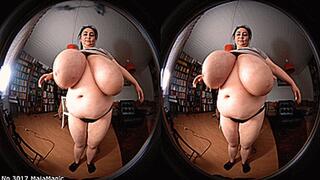 VR180 3D - A new Job for Alice: The Busty Secretary - Alice's Under Boobs in a too small Grey Shirt (Clip No 3017 - 4K mp4 version)