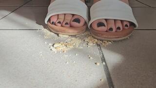 Goddess Stella crushes food under her sexy shoes