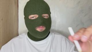 Bob smokes in a mask b