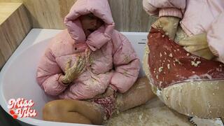 Filling Panties and down Jacket! Jerking off and Ripping!