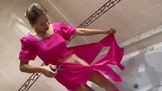 Wetlook in Dress with Stockings and Ripping It!