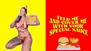 Extreme Micro Bikini Blonde Fast Food Worker Eats Big Juicy Messy Burger And Fries Finger Bangs Herself Get Cum Covered In Special Sauce - STEPHANIE EILD