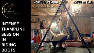 (720P) INTENSE TRAMPLING IN RIDING BOOTS. REAL SESSION - Vivienne l'Amour and Genna James let you into a private session where dressed in Jodhpur's and Riding Boots they deliver an Intense and Extreme Facesitting and Trampling Session copy