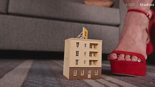 6FT GIANT GODDESS in PLATFORM HEELS CRUSHES! Giantess demolishes your tiny building! - MP4