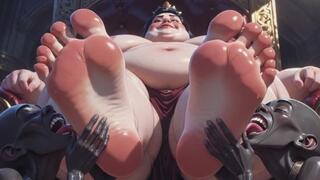 Obese SSBBW Queen Moaning While Slaves Worship Her Big Feet