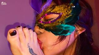 18YO Foot Loving Lesbian Worships 25YO Masked Goddess While Being Ignored - Lesbian Foot Worship - 480P