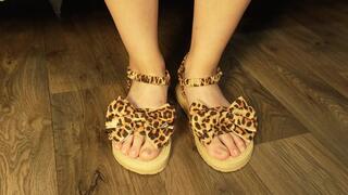 Feet in New Sandals with Slow Walking and Foot Close Ups
