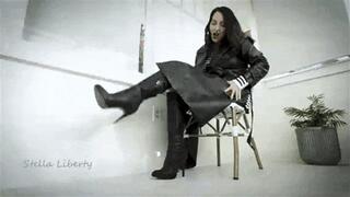 Leather Trench Cum Tribute - Stella Liberty Femdom POV Leather Fetish Jerk Off Instruction - hi res wmv