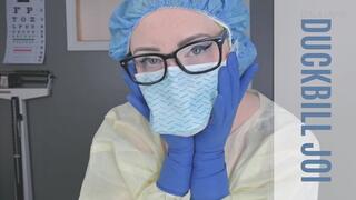 JOI Medical Fetish Tease – Yellow Isolation Gown, Surgical Gloves, Duckbill Mask Changes & Cum Countdown