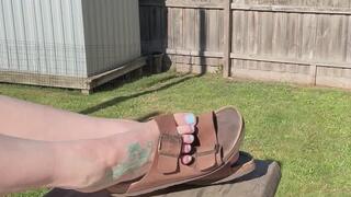 Birkenstocks in the back yard