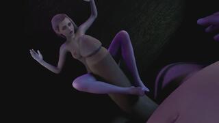 A blonde girl is trying her best to satisfy a giant's dick : 3D Porn