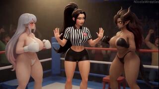 Topless female boxing 3d AI: Princess Rosalia vs Queen Drakara Full HD