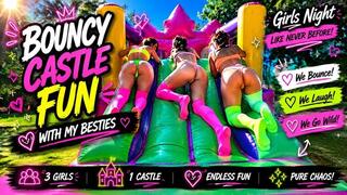 Three Girls Going Wild On The Inflatable Castle