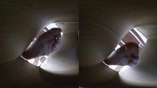 3DVR180 Male and Female Smelly Feet Trampling in the Box - Dwarf Point of View