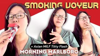 Smoking Asian Morning Marlboro: Flashing My Tits While Smoking Cigarettes Outside